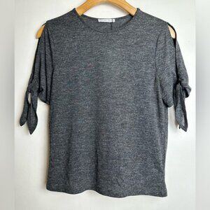 ZARA Women’s Open Shoulder Tie Sleeve Knit Top Charcoal Gray Size Medium NWT